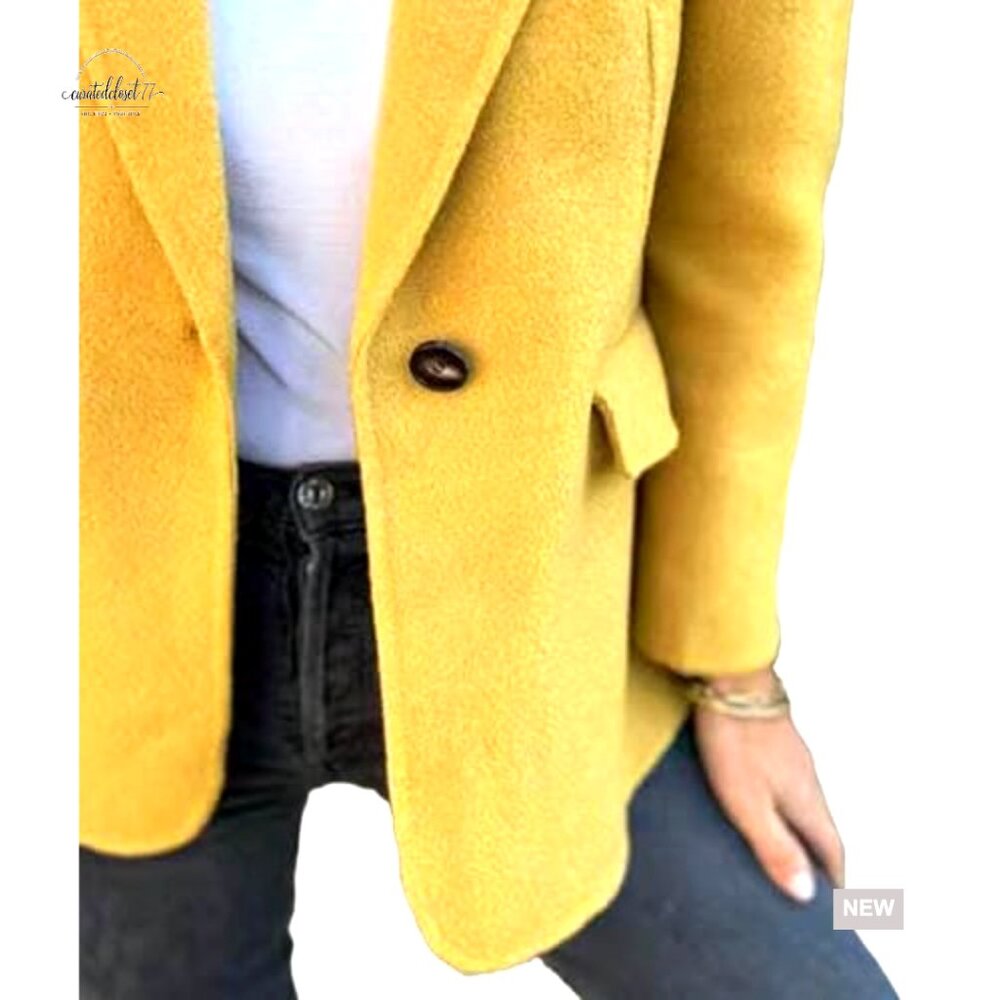 Wool Blend Blazer Notch Lapel Single Button Casual Business Jacket - Picture 4 of 5